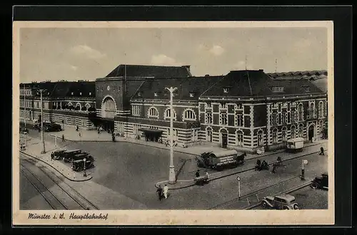 AK Münster i. W., Hauptbahnhof aus der Vogelschau