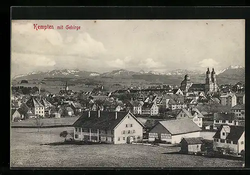 AK Kempten, Ortspanorama mit Gebirge