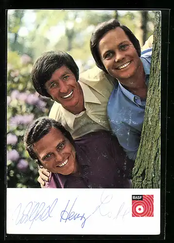 AK Musiker der Band Medium Terzett hinter Baum hervorschauend