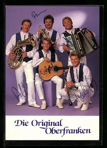 AK Musiker-Gruppe Die Original Oberfranken mit ihren Instrumenten und Autogrammen