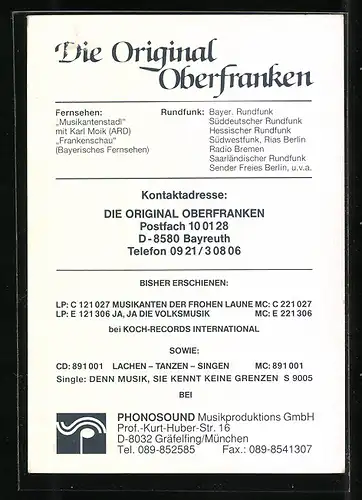 AK Musiker-Gruppe Die Original Oberfranken mit ihren Instrumenten und Autogrammen