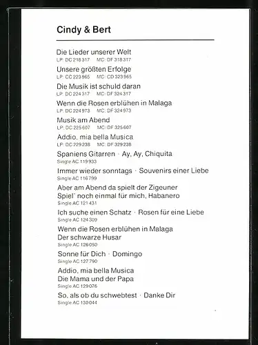 AK Musiker Cindy und Bert, Porträts