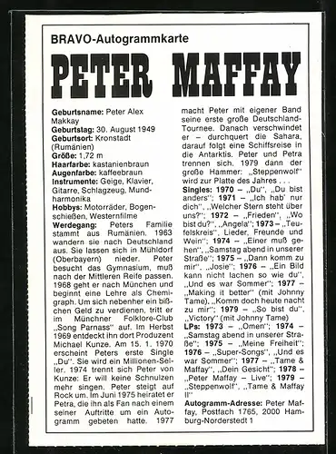 AK Musiker Peter Maffay mit verträumten Blick