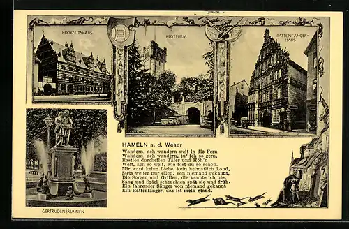 AK Hameln, Hochzeitshaus, Klütturm und Rattenfängerhaus