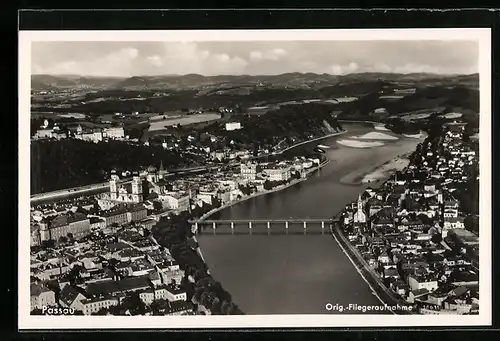 AK Passau, Ortsansicht vom Flugzeug aus