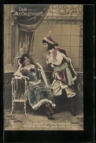 AK Szene aus der Operette Der Bettelstudent, Ach schenk nur Deine Liebe mir...
