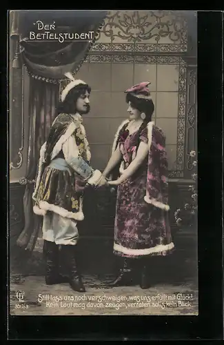 AK Operette Der Bettelstudent, Schauspieler in Bühnenkostümen