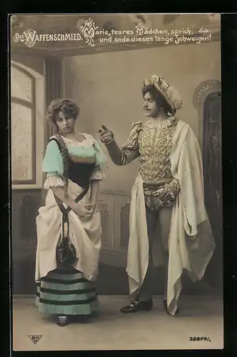 AK Szene aus der Operette Der Waffenschmied, Marie teures Mädchen sprich...