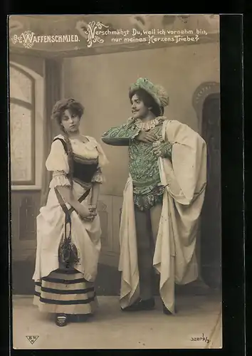 AK Szene aus der Operette Der Waffenschmied, Verschmähst Du weil ich vornehm bin...