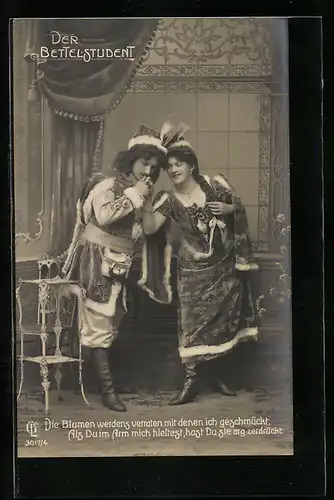 AK Szene aus der Operette Der Bettelstudent, Die Blumen werdens verraten...