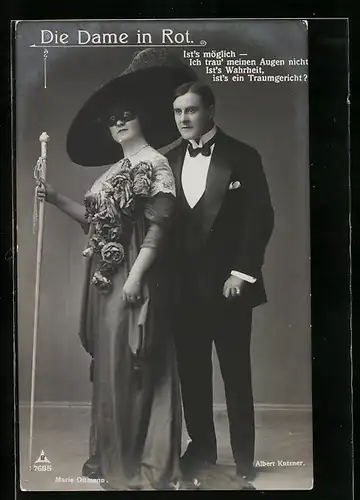 AK Operette Die Dame in Rot, Schauspielerin Marie Ottmann und Schauspieler Albert Kutzner
