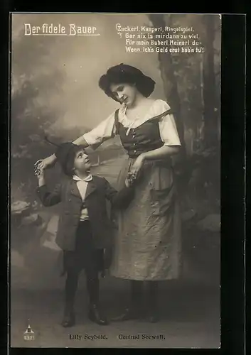 AK Der fidele Bauer, Zuckerl, Kasperl, Ringelspiel, Operette, Lilly Seybold und Gertrud Seewalt