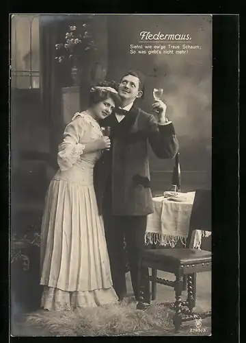 AK Szene aus der Operette Fledermaus, Siehst wie ew`ge Treue Schaum...