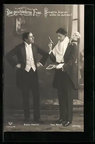 AK Operette Die geschiedene Frau, Darsteller Gustav Matzner und Max Nekut