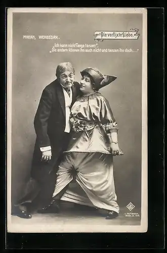 AK Darsteller Maran und Werbezirk in Kostümen in Die verflixte Liebe, Operette