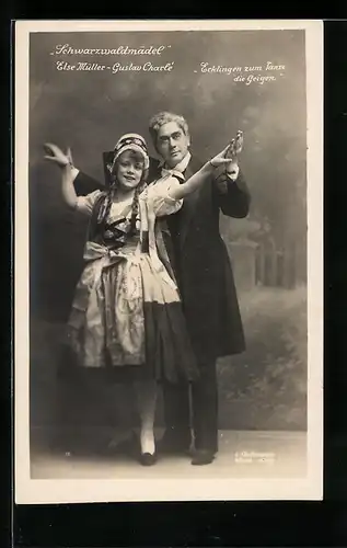 AK Darsteller Elsa Müller und Gustav Charle in der OperetteSchwarzwaldmädel