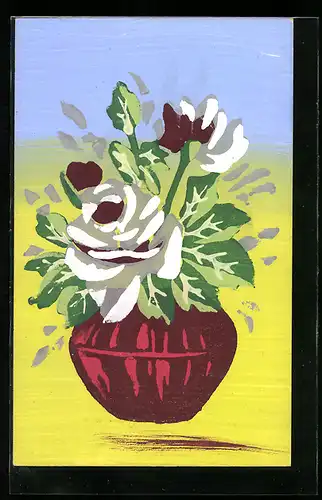 Künstler-AK Handgemalt: Blumen in einer Vase, Schablonenmalerei