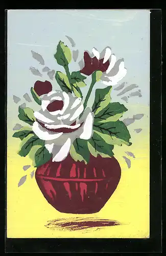 Künstler-AK Handgemalt: Blumen in einer Vase, Schablonenmalerei