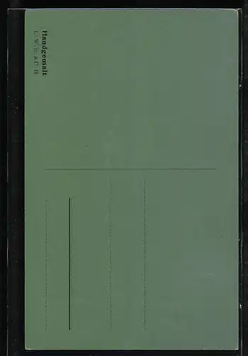 Künstler-AK Handgemalt: Uferpartie mit Bäumen, Schablonenmalerei