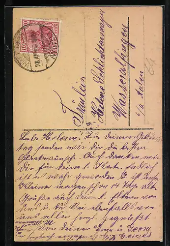 Künstler-AK Handgemalt: Weg zum Haus mit Bäumen, Schablonenmalerei