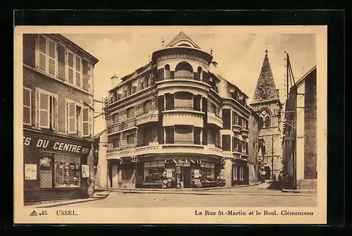 AK Ussel, La Rue St.-Martin et le Boulevard Clémenceau
