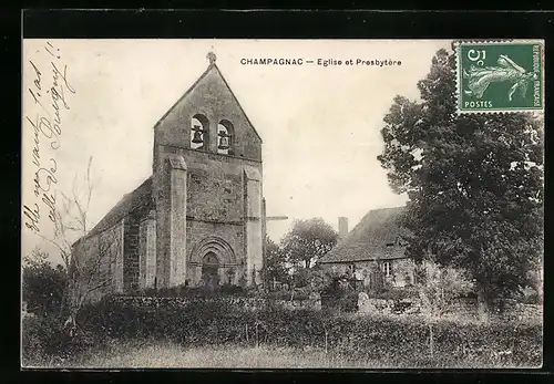 AK Champagnac, Eglise et Presbytère