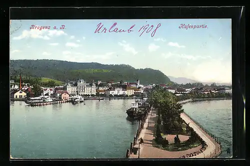 AK Bregenz am Bodensee, Blick zum Hafen