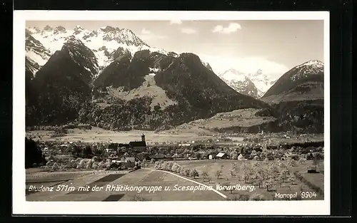 AK Bludenz, Ortsansicht mit Rhätikongruppe und Scesaplane