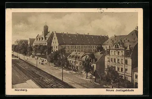 AK Nürnberg, Bahngleisen vor dem Neuen Justizgebäude