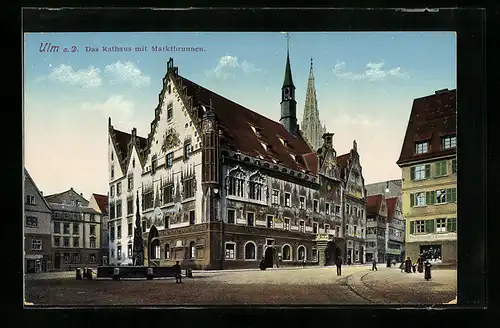 AK Ulm a. D., Rathaus mit Marktbrunnen