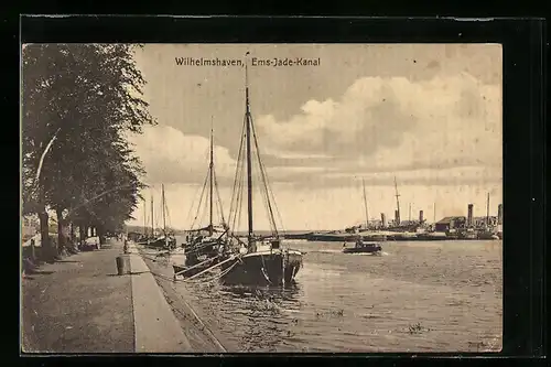 AK Wilhelmshaven, Schiffe am Quai des Ems-Jade-Kanal