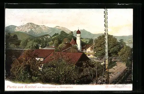 AK Kochel, Partie mit Herzogenstand und Heimgarten
