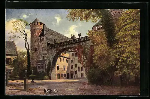 Künstler-AK Fürstenau, Partie am Schloss