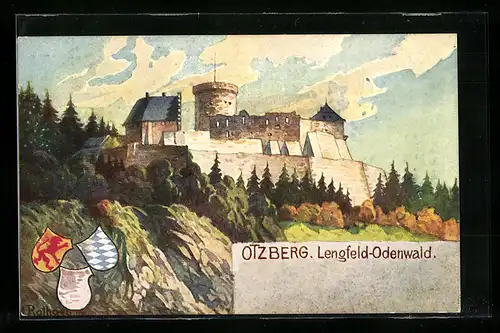Künstler-AK Lengfeld / Odenwald, Burg Ötzberg, Wappen