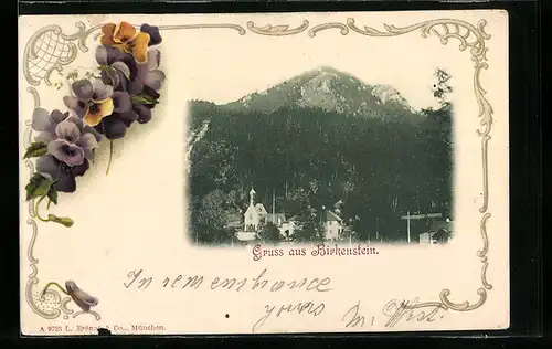 AK Birkenstein, Blick zur Kapelle im Ort, Blumenzier