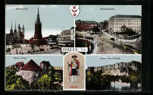 AK Halle a / S., Moritzburg, Marktplatz und Hallore