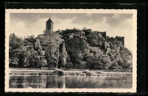 AK Halle a. d. Saale, Blick vom Saaleufer zur Burg Giebichenstein