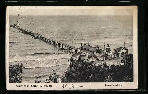 AK Ostseebad Sellin auf Rügen, Blick auf die Landungsbrücke