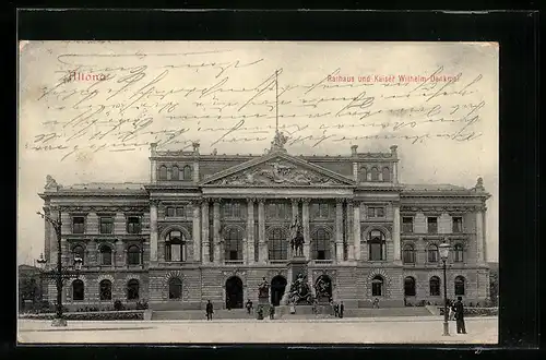 AK Hamburg-Altona, Rathaus und Kaiser Wilhelm Denkmal
