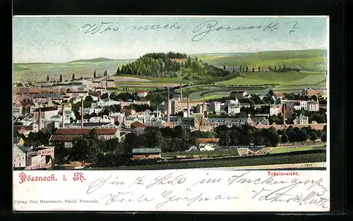 AK Pössneck, Teilansicht mit Fabriken