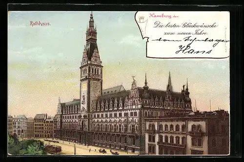 Lithographie Hamburg, Blick auf das Rathaus