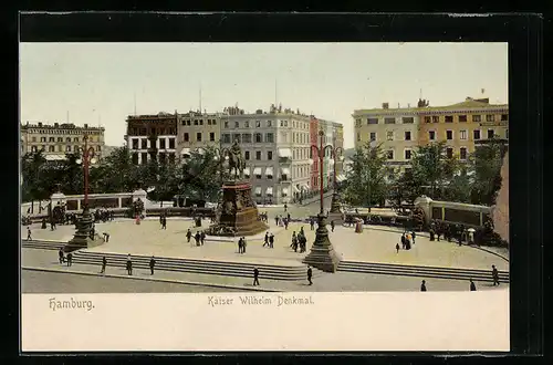 AK Hamburg, Passanten am Kaiser Wilhelm Denkmal