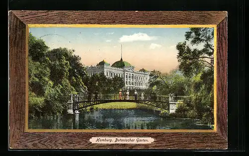 AK Hamburg-St.Pauli, Botanischer Garten, Passanten auf der Brücke