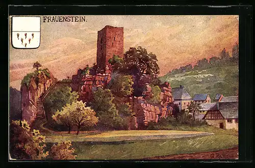 AK Frauenstein / Taunus, Blick zur Burgruine, Wappen