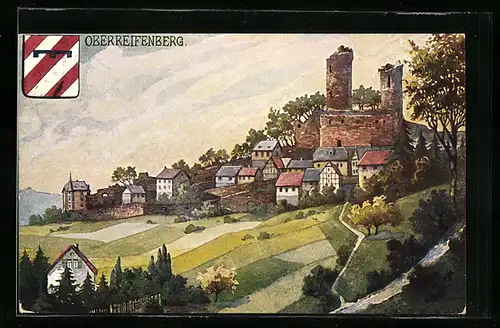 Künstler-AK Oberreifenberg, Teilansicht mit Wappen