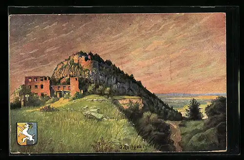 AK Hohentwiel, Burg Hohentwiel im Abendrot, Wappen