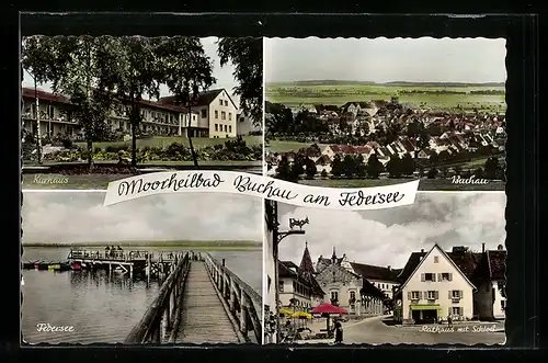 AK Buchau am Federsee, Gesamtansicht, das Kurhaus, auf der Seebrücke, Rathaus mit Schloss