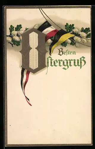 Präge-AK Eichenzweig mit Wimpeln, Ostergruss, Zweibund