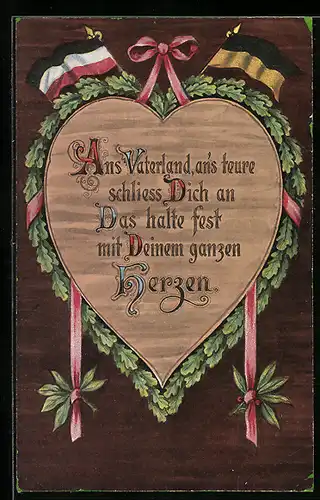 AK An Vaterland an`s teure schliess Dich an..., Fahnen, Zweibund