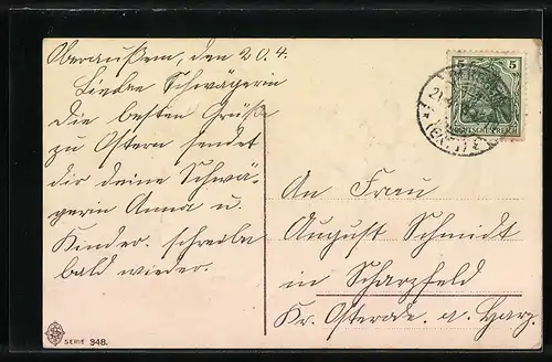 AK Eichenlaub und Weidenkätzchen zu Ostern